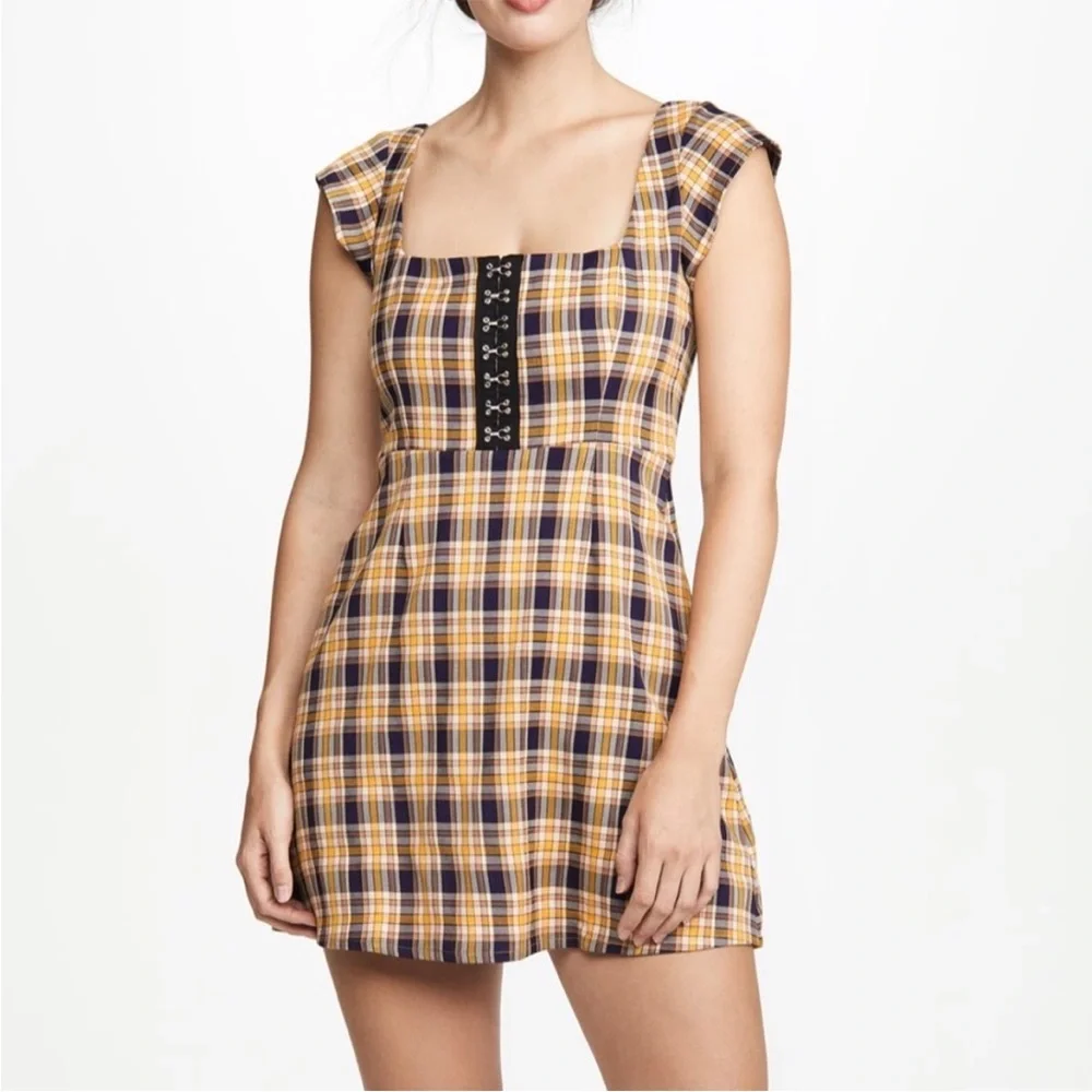Capulet Lera Yellow Dixon Plaid Short Sleeve Mini Dress Size S - Picture 1 of 6